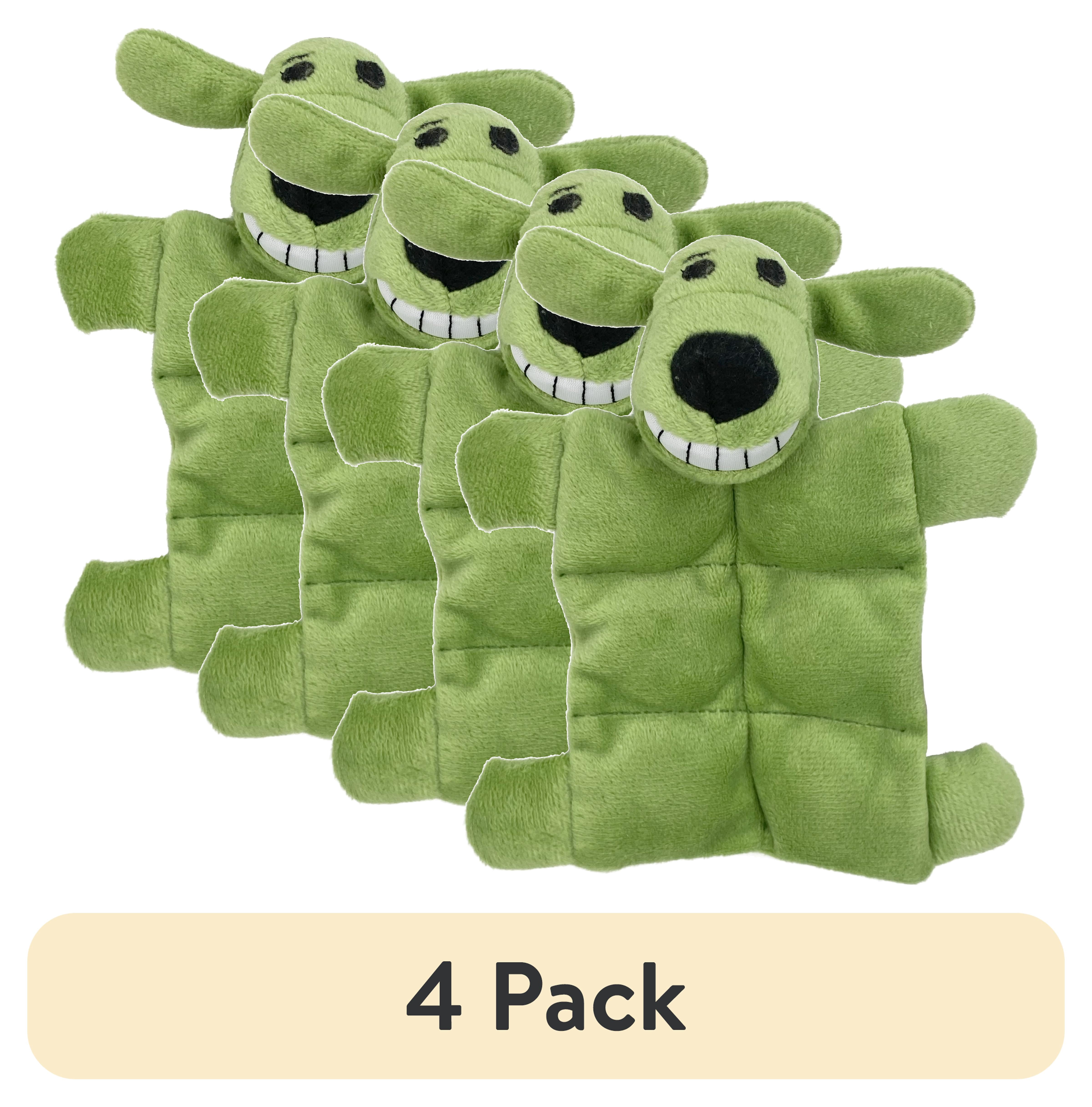 (4 pack) Multipet Mini Pet Loofa Squeaker Mat, Plush Dog Toy, Green