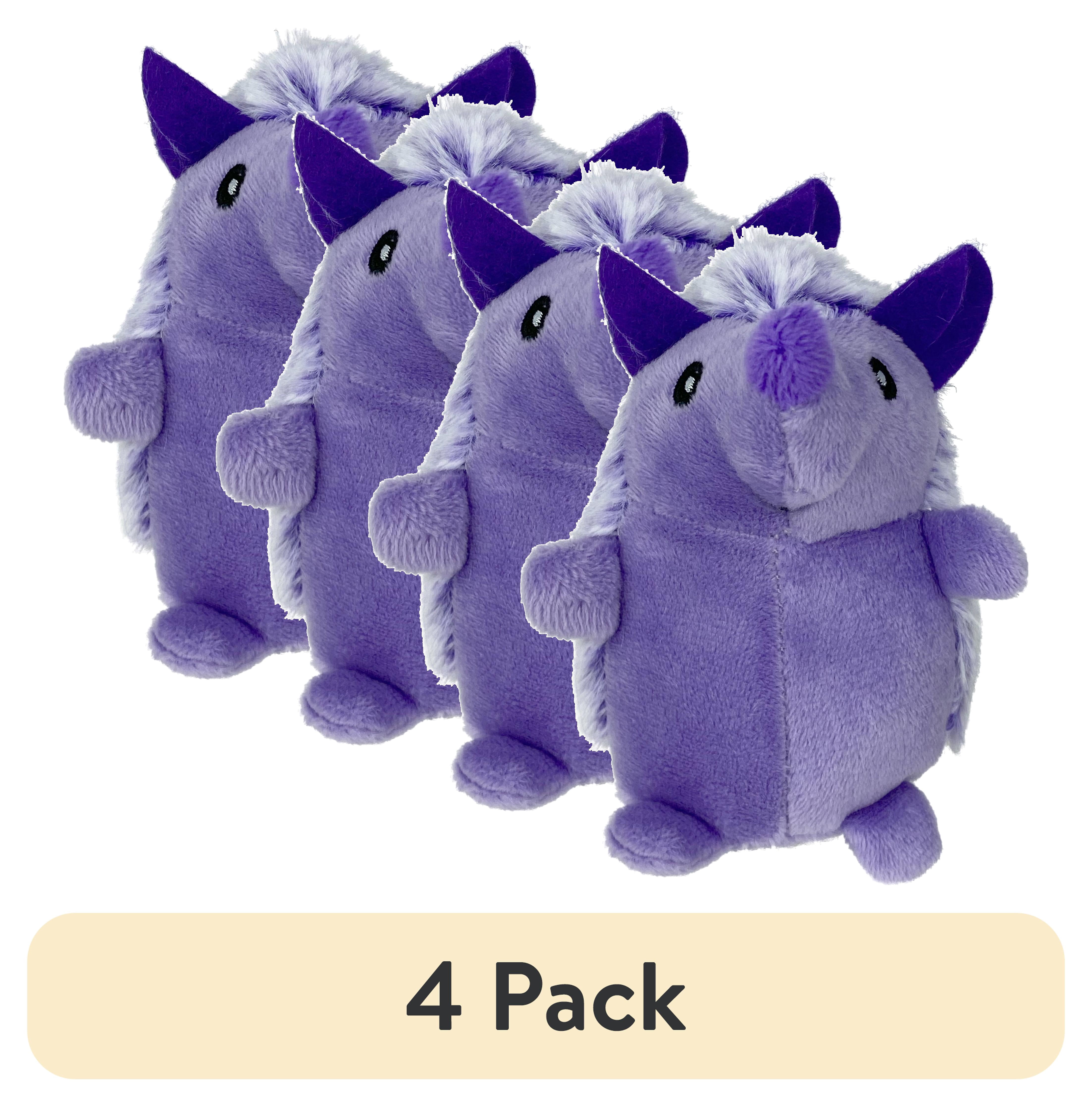 (4 pack) Multipet Mini Pet Plush Hedgehog Small Dog Toy with Squeaker, Purple