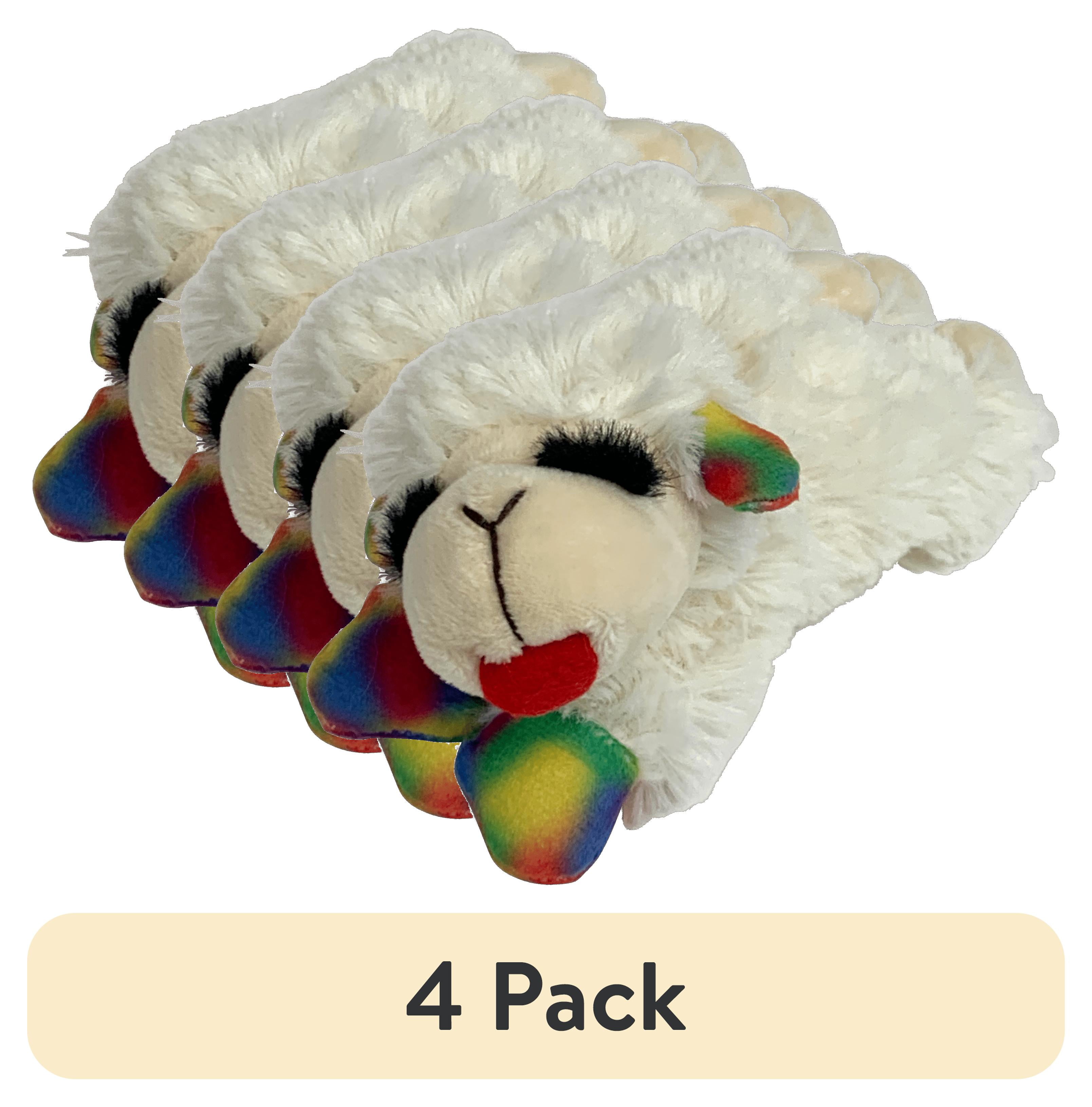 4 pack) Multipet Plush Lamb Chop Dog Toy, Small, Bold Colors