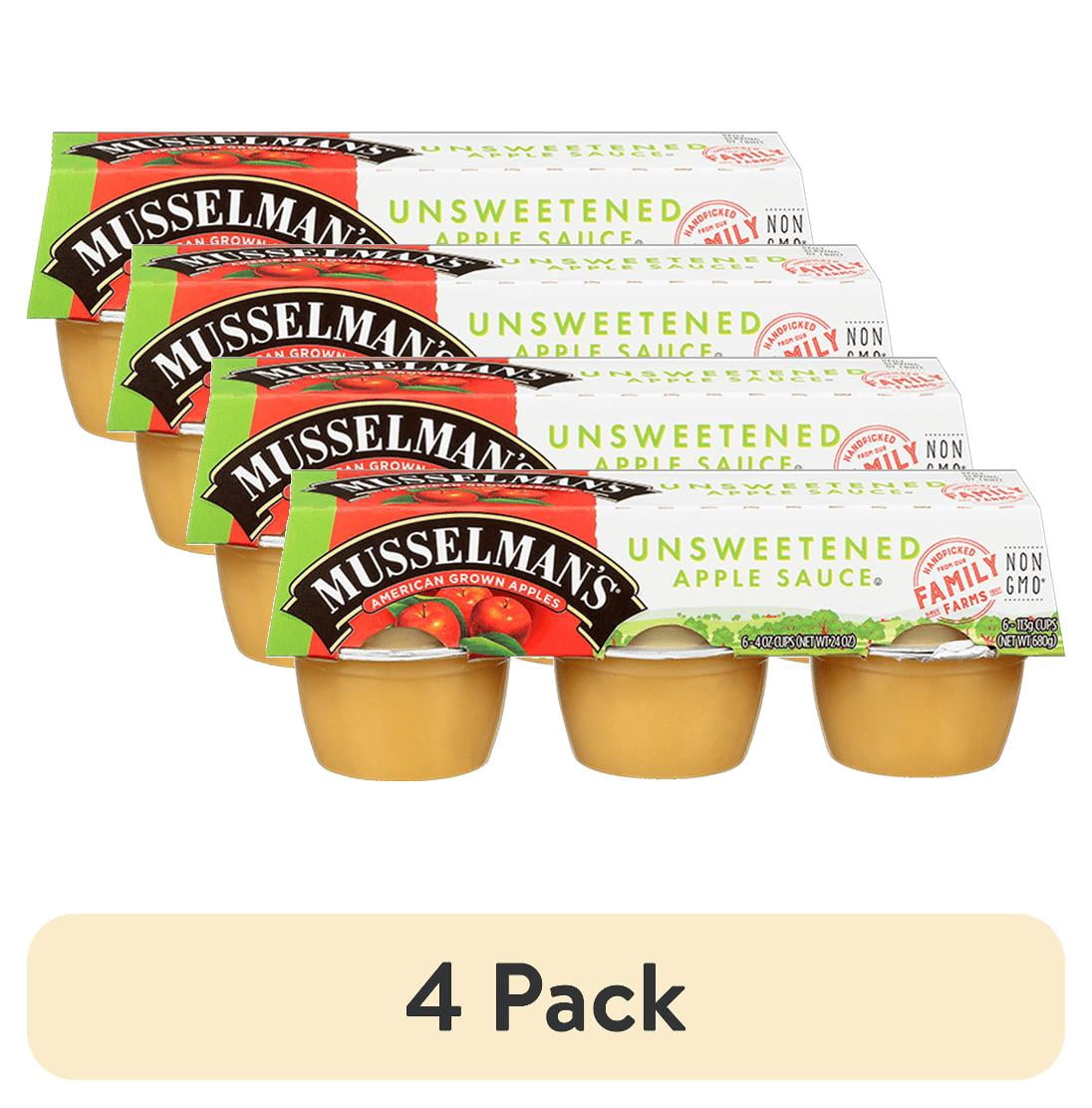 (4 pack) Musselman's Applesauce Cups, Unsweetened, 4oz, 6 Count