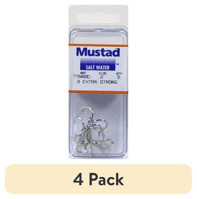 (4 pack) Mustad 3x Strong Treble Hook (Durasteel) - Size: #2 5pc