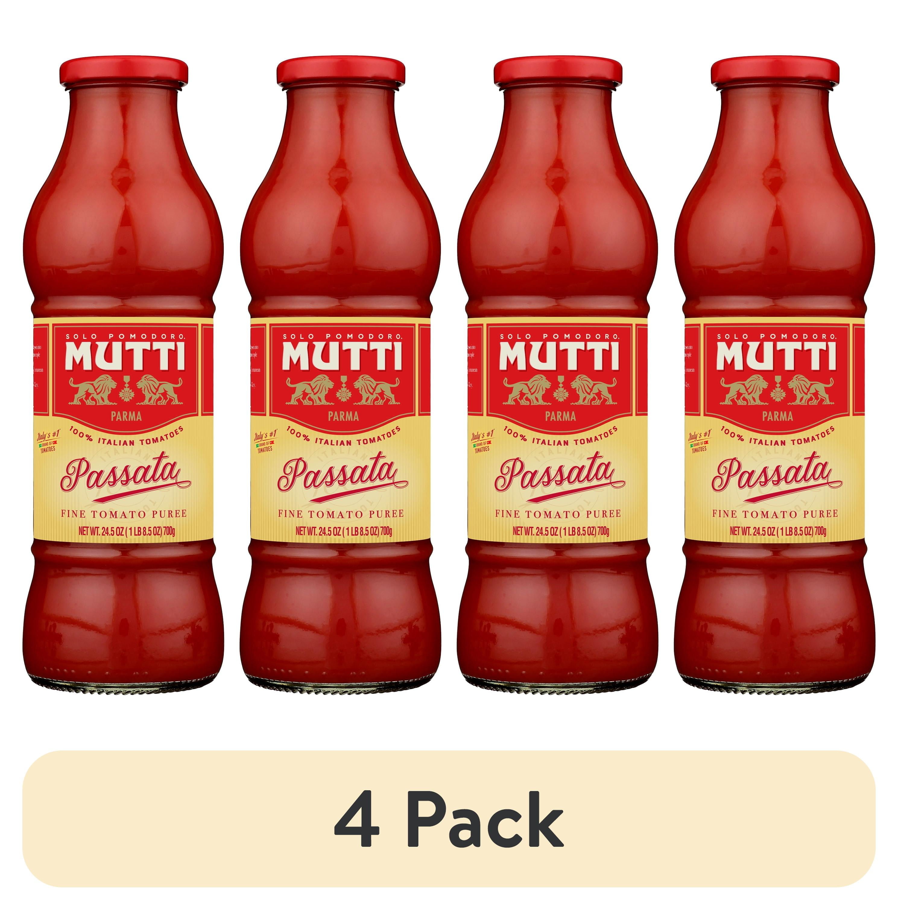 (4 pack) Mutti 's Sweet and Velvety Tomato Puree (Passata) from Italys #1 Tomato Brand, 24.5 oz, Glass Bottle