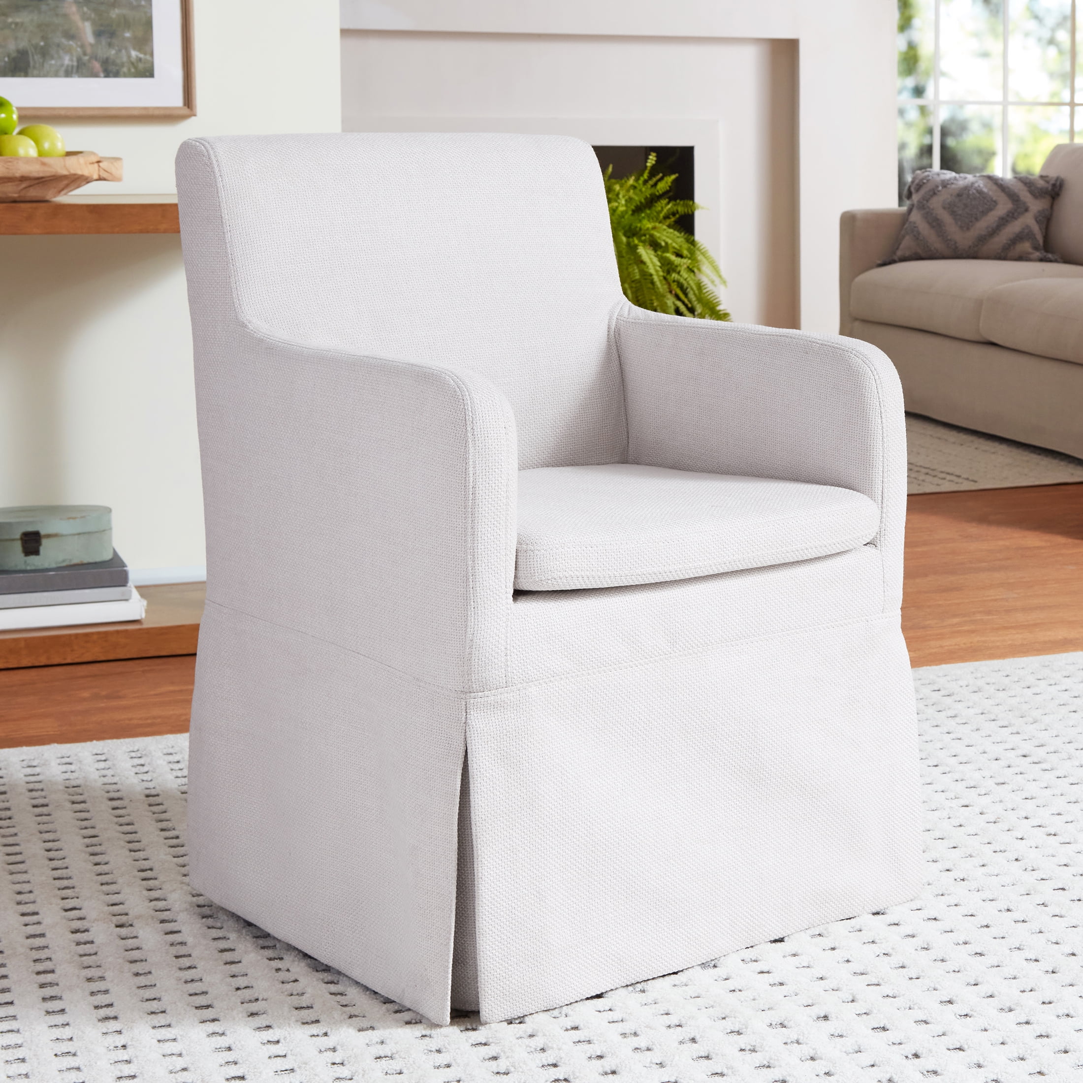 (4 pack) My Texas House Wren Slipcover Dining Chair with Casters Cream Polyester