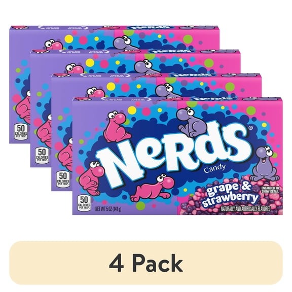 (4 pack) NERDS Candy, Grape and Strawberry, 5 oz Theater Box