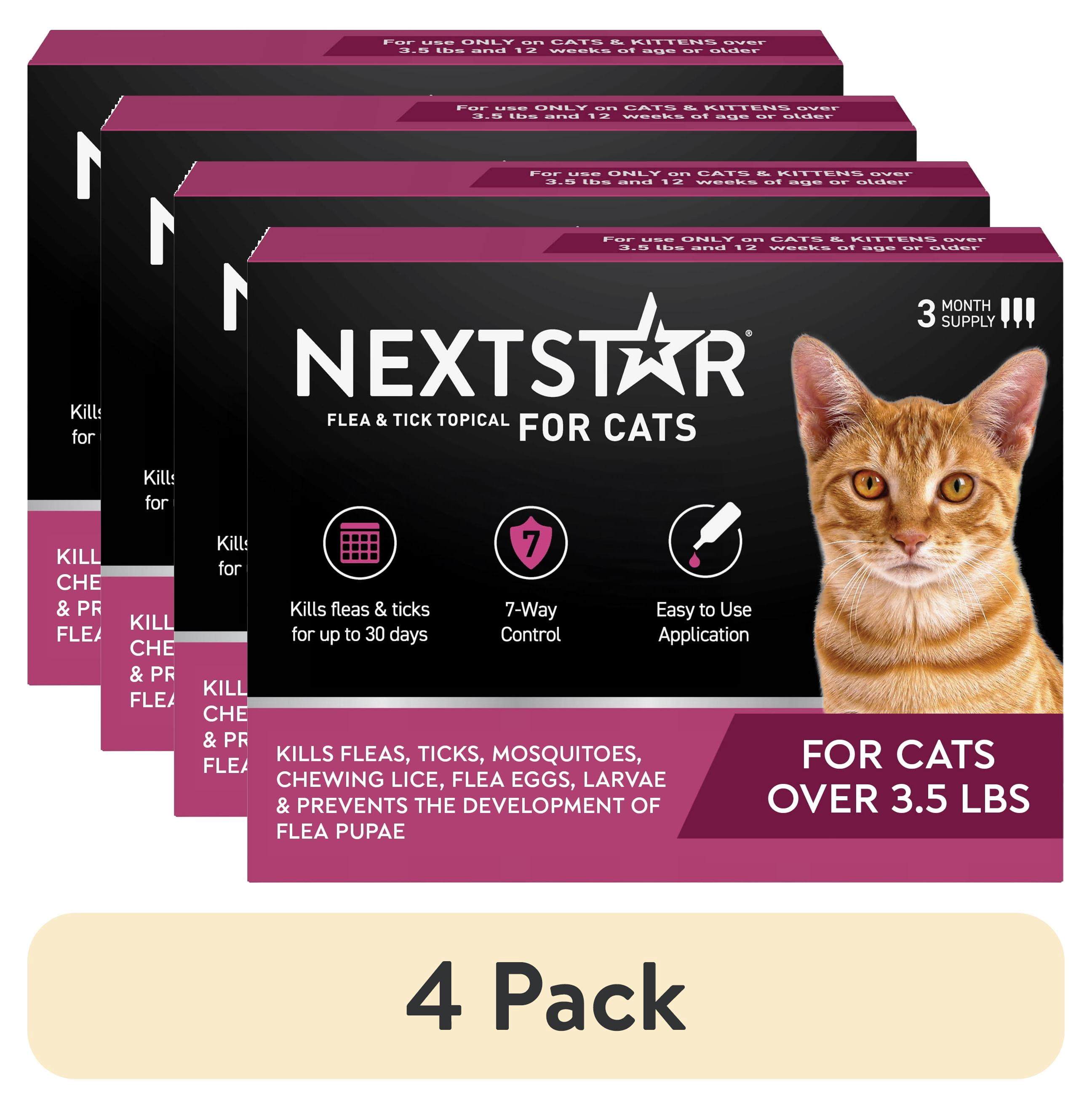 (4 pack) NEXTSTAR Flea & Tick Topical Prevention for Cats Over 3.5 lbs, 3-Month Supply