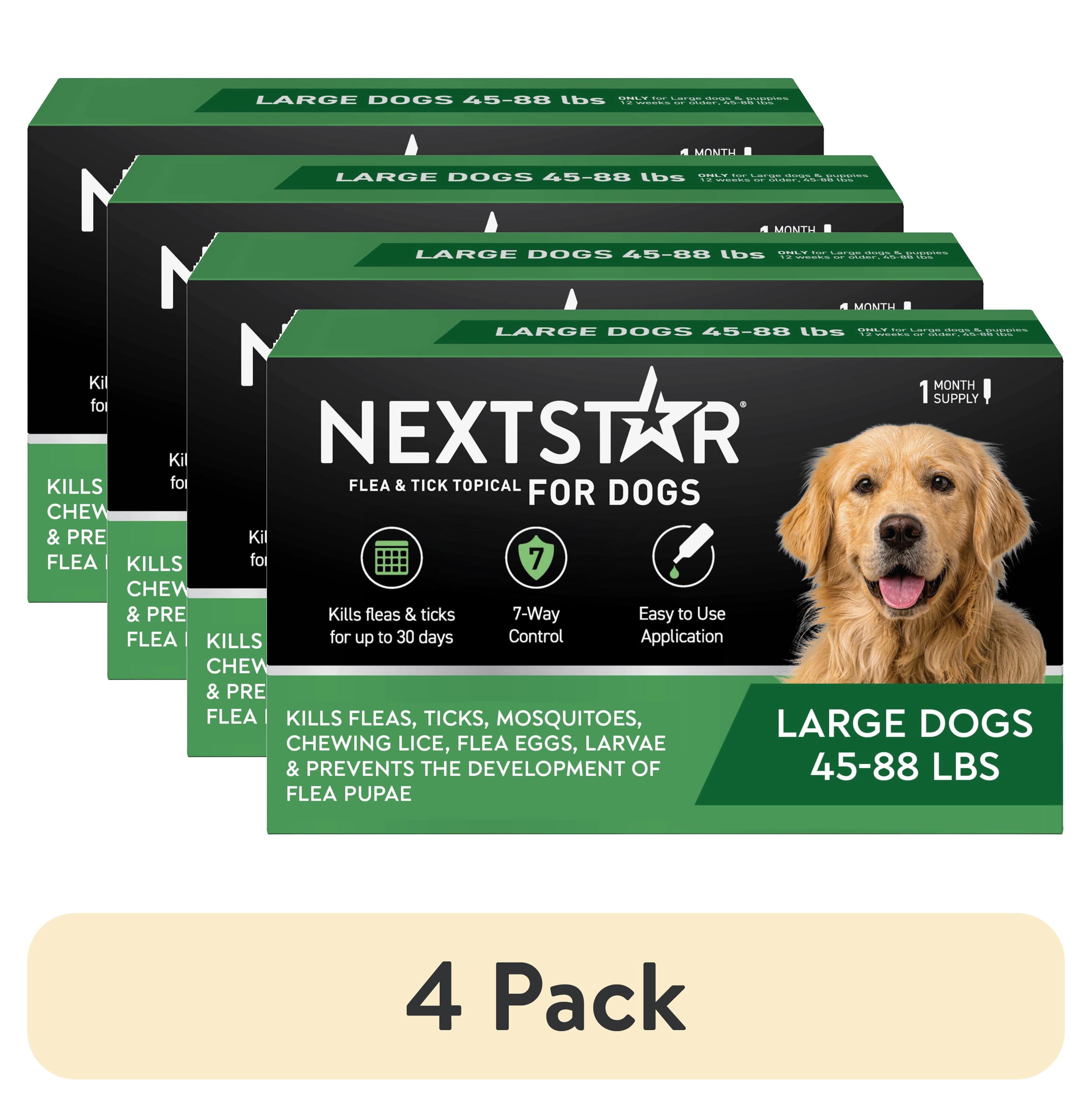 (4 pack) NEXTSTAR Flea & Tick Topical Prevention for Dogs 45-88 lbs, 1-Month Supply