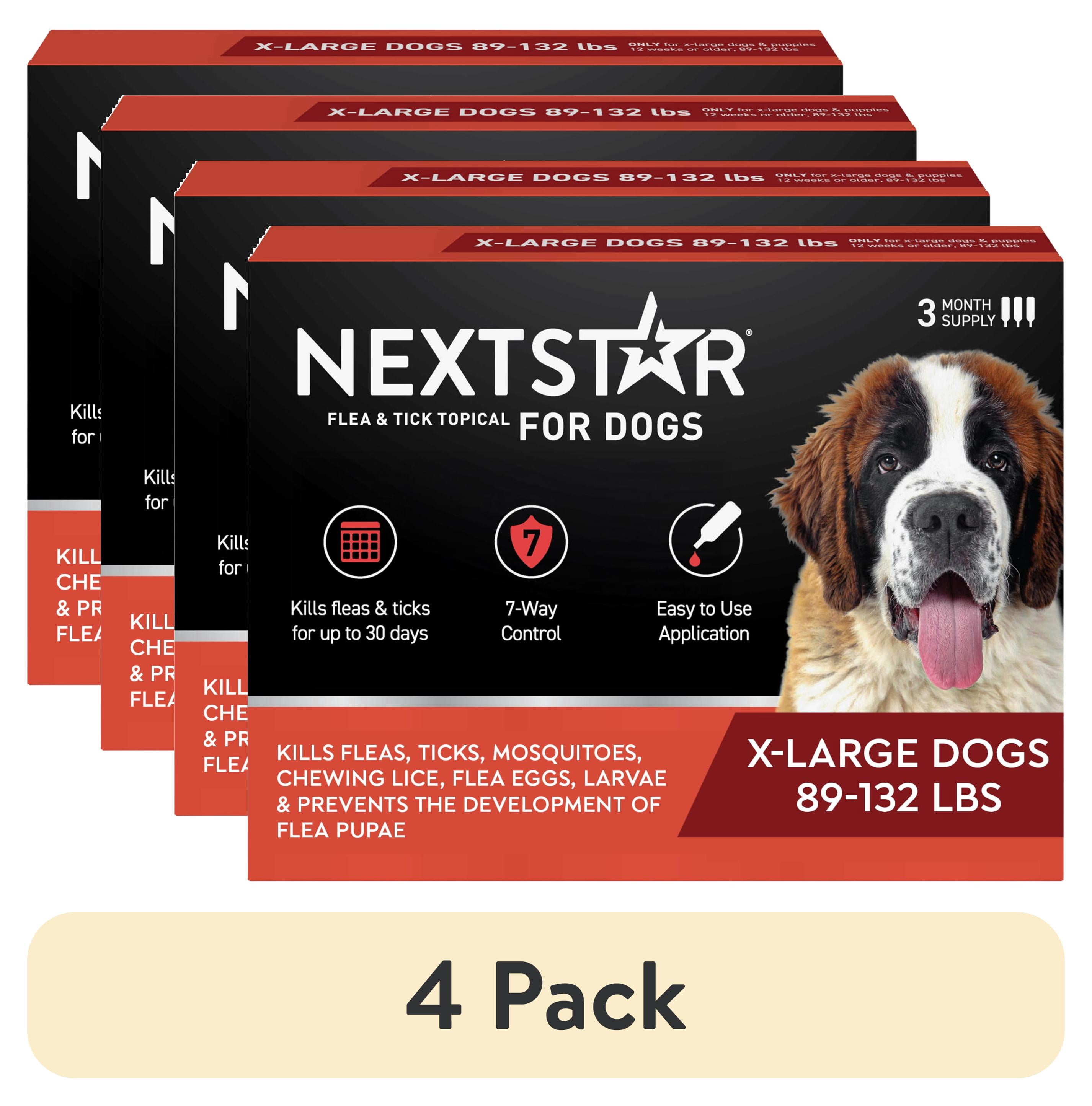 (4 pack) NEXTSTAR Flea & Tick Topical Prevention for Dogs 89-132 lbs, 3-Month Supply