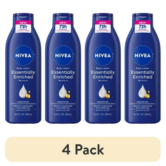 (4 pack) NIVEA Essentially Enriched Body Lotion for Dry Skin with Hyaluronic Acid and Almond Oil, 8.4 fl oz