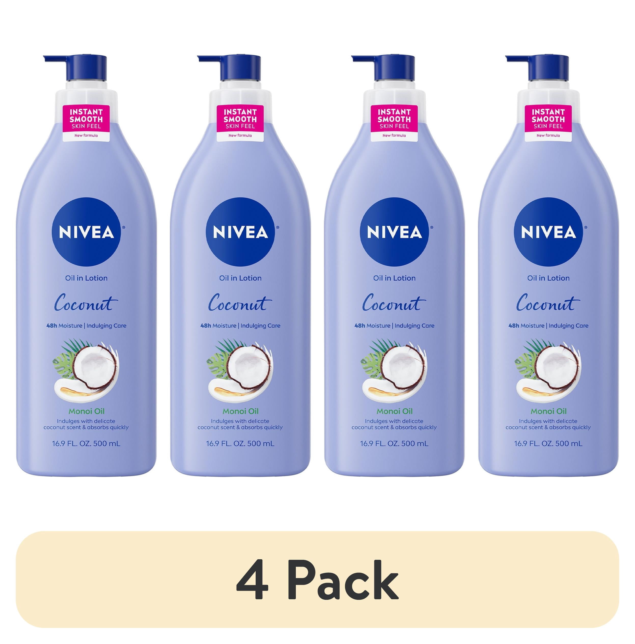 4 pack) NIVEA Oil Infused Coconut and Monoi Oil Body Lotion for