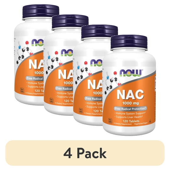 (4 pack) NOW Supplements, NAC (N-Acetyl-Cysteine) Tablets, 1000 mg, Free Radical Protection*, 120 Count