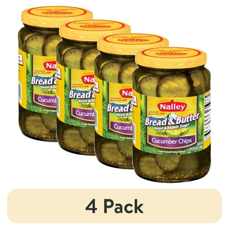 (4 pack) Nalley Dairy-Free Bread & Butter Cucumber Chips, Gluten-Free, 24 fl oz Jar