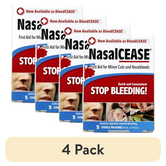 (4 pack) Nasalcease Stop Bleeding , 5 Sterile Packings, Each