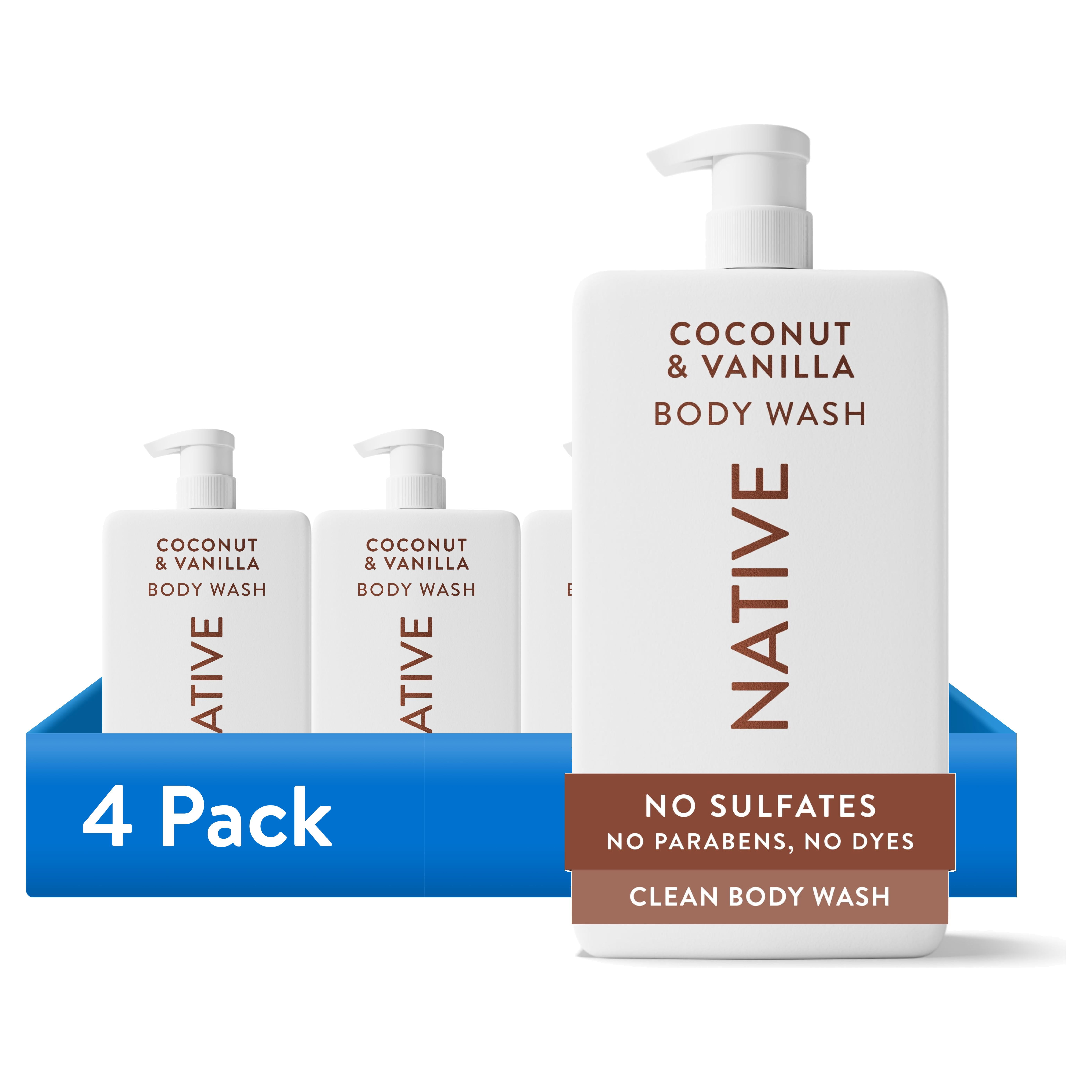 (4 pack) Native Body Wash, Coconut & Vanilla, Sulfate Free, 36 fl oz