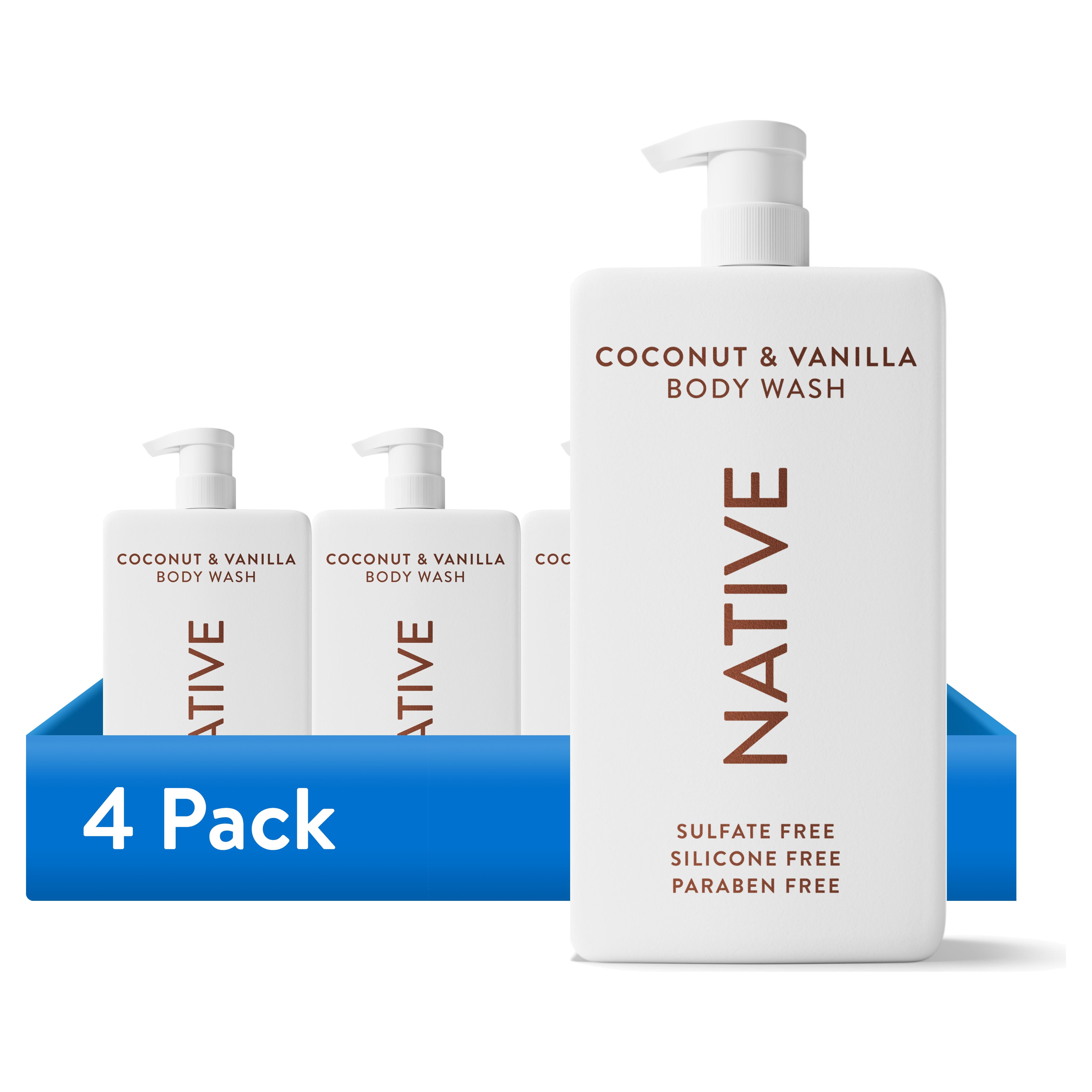 4 pack) Native Body Wash, Coconut & Vanilla, Sulfate Free, 36 fl