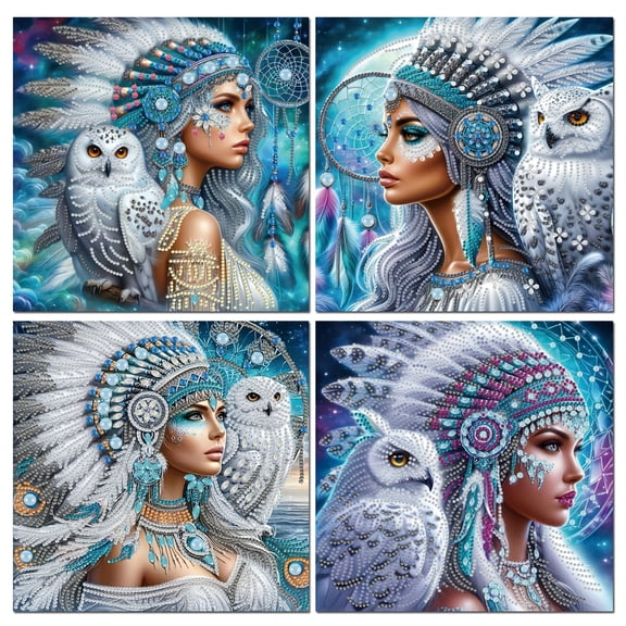 4 pack,Native Woman Diamond Art Kits for Adults,5D DIY Special Shaped indians Diamond Painting kit for beginner,Sparkling Gem Art and crafts,Diamond dots,Diamond Mosaic kits,Home Decor,11.8x11.8 inch