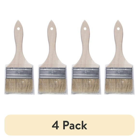 (4 pack) Unbranded Natural Bristle Flat 3-in. Chip Paint Brush for Crafts, Paint, Resin and Glue projects