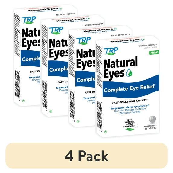 (4 pack) Natural Eyes, Complete Eye Relief, Fast Dissolving Tablets, Dryness, Redness, Irritation, Watering and Burning, 48 Count