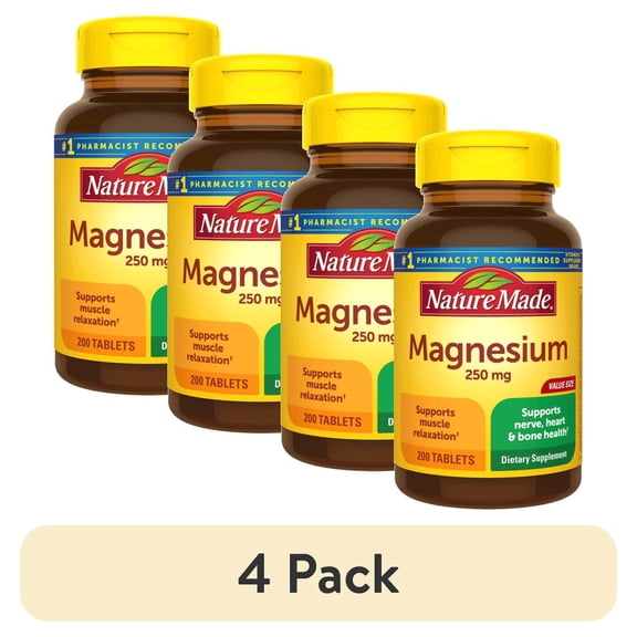 (4 pack) Nature Made Magnesium 250 mg Tablets 200 ea