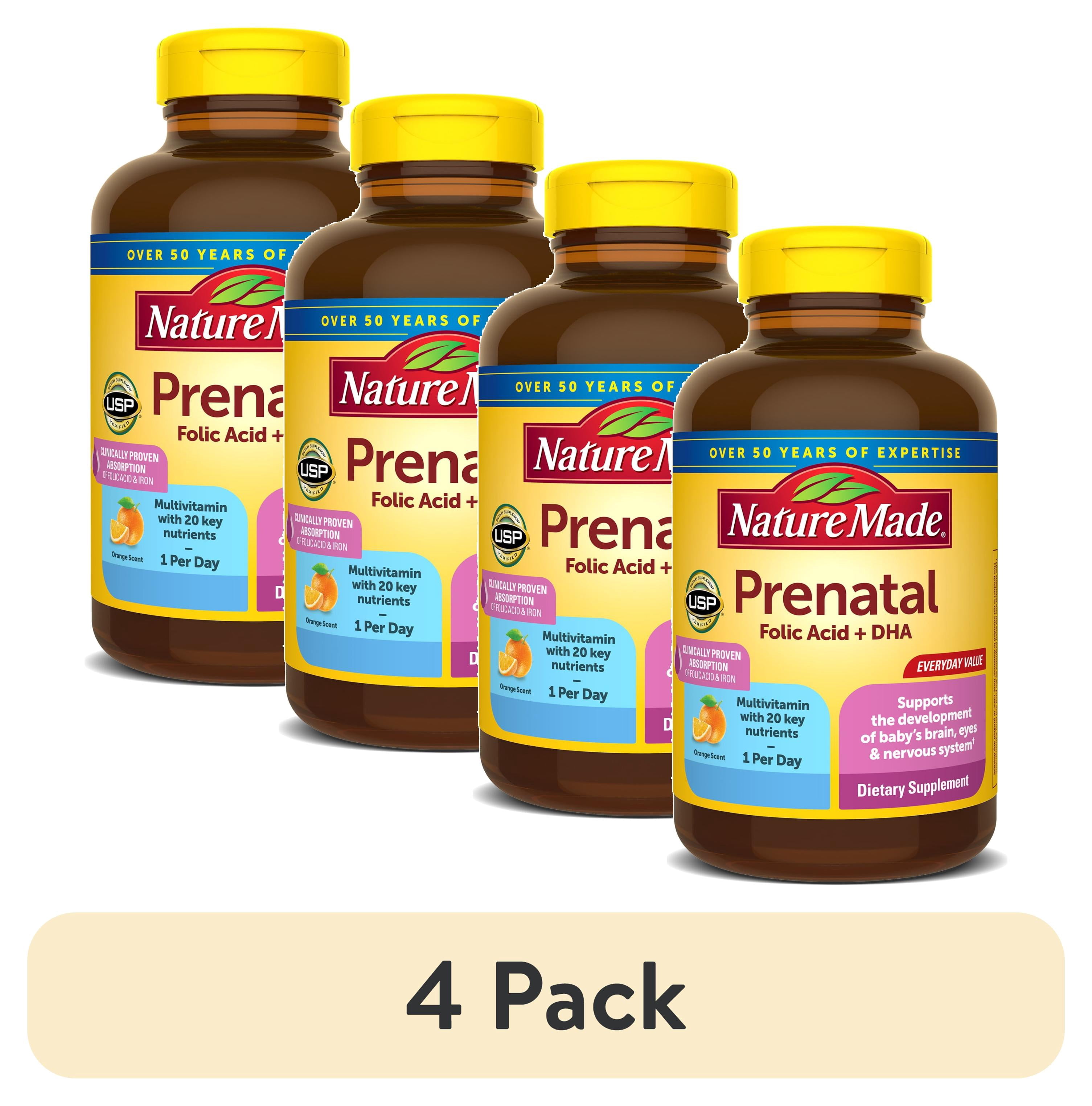 (4 pack) Nature Made Prenatal with Folic Acid + DHA Softgels, Prenatal Vitamin and Mineral Supplement, 100 Count