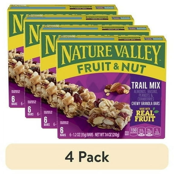 (4 pack) Nature Valley Chewy Fruit and Nut Granola Bars, Trail Mix, 6 Count, 7.4 oz