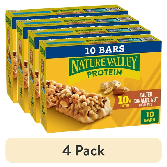 (4 pack) Nature Valley Protein Granola Bars, Salted Caramel Nut, Snack Bars, 10 ct, 14.2 OZ