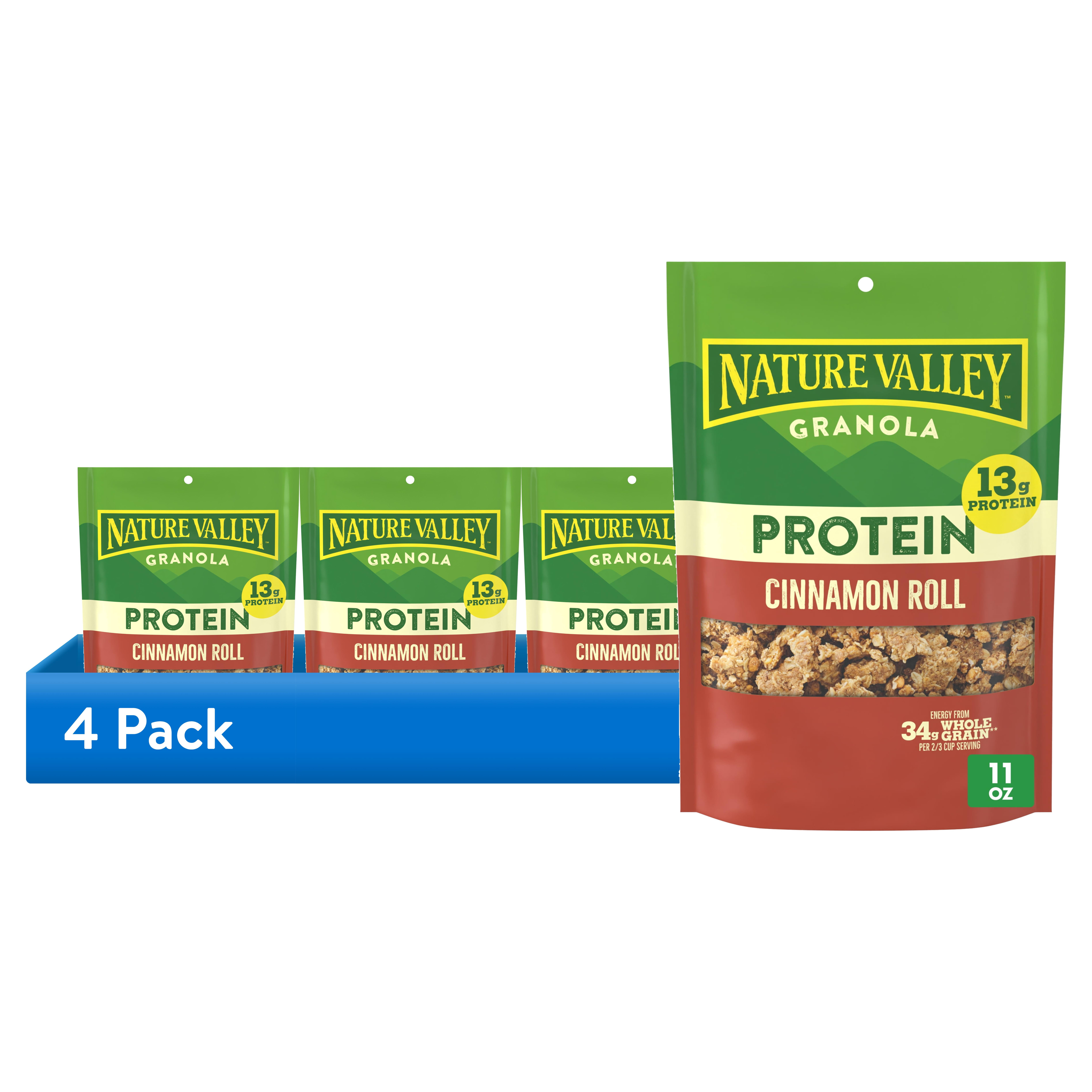 (4 pack) Nature Valley Protein Granola, Cinnamon Roll Flavor, Resealable Snack Pouch, 11 oz