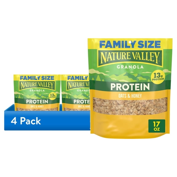 (4 pack) Nature Valley Protein Oats and Honey Granola, Family Size Pouch, 17 oz