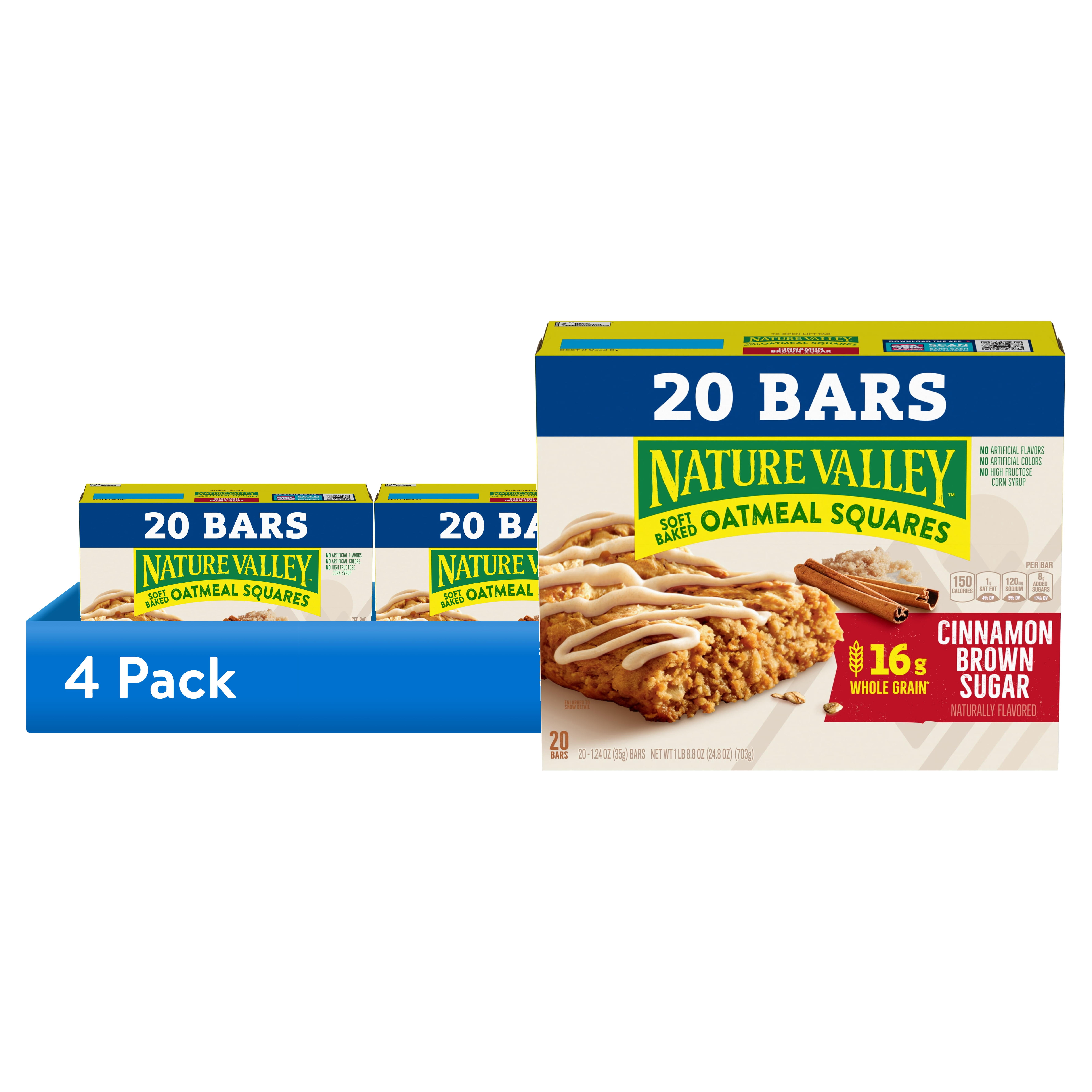 (4 pack) Nature Valley Cinnamon Brown Sugar Soft Baked Oatmeal Squares, Whole Grain (20 Bars)