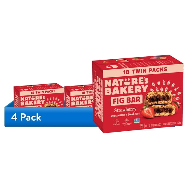 (4 pack) Nature's Bakery Strawberry Fig Bar, 2 oz Twin pack, 18 Count ...