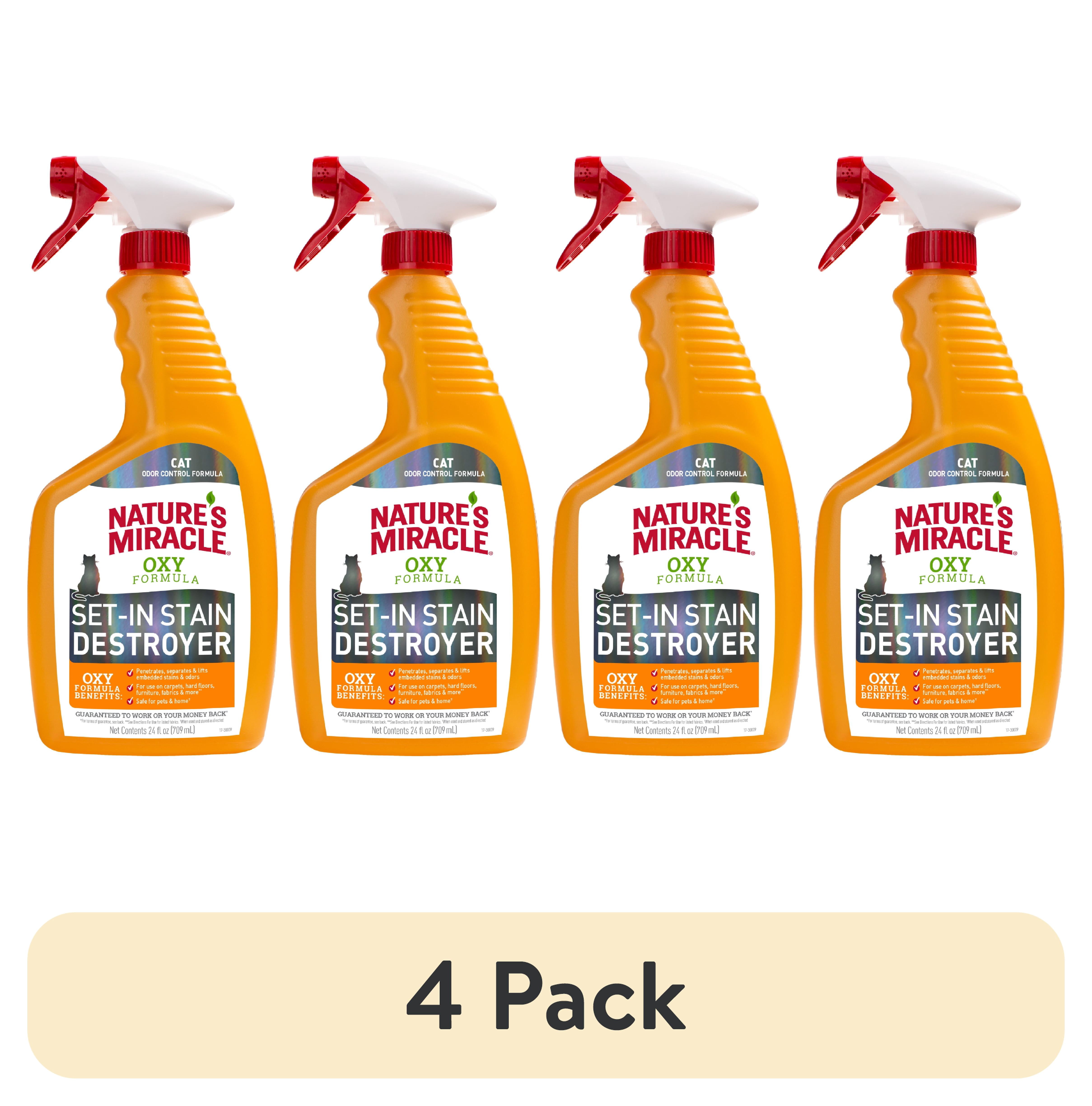 (4 pack) Nature’s Miracle Oxy Formula Set-In Stain Destroyer for Cats, Orange Scent, 24 oz