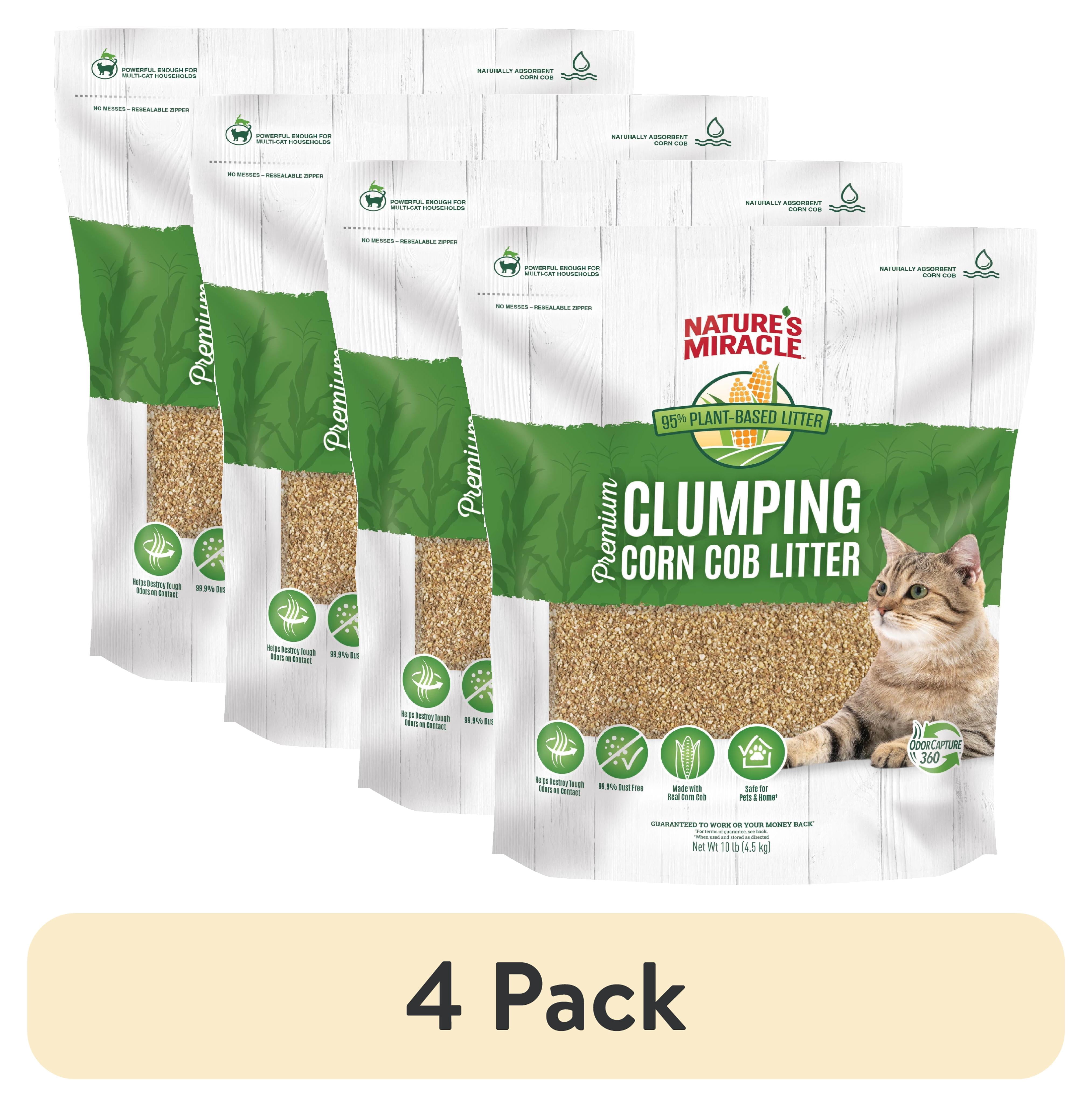 (4 pack) Nature’s Miracle Premium Clumping Corn Cob Cat Litter with Bio-Enzymatic Formula, 10 lb
