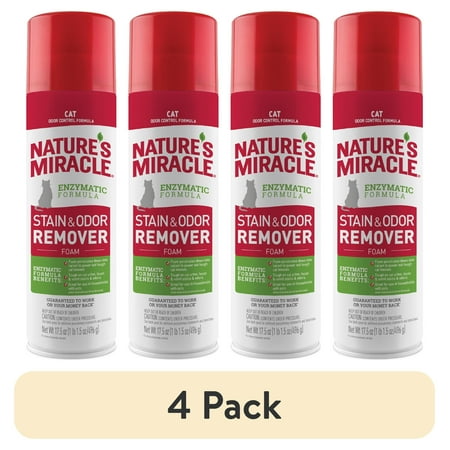 (4 pack) Nature's Miracle Cat Stain and Odor Remover Foam for Carpet, Hard Floors, Fabric and Furniture, 17.5 oz
