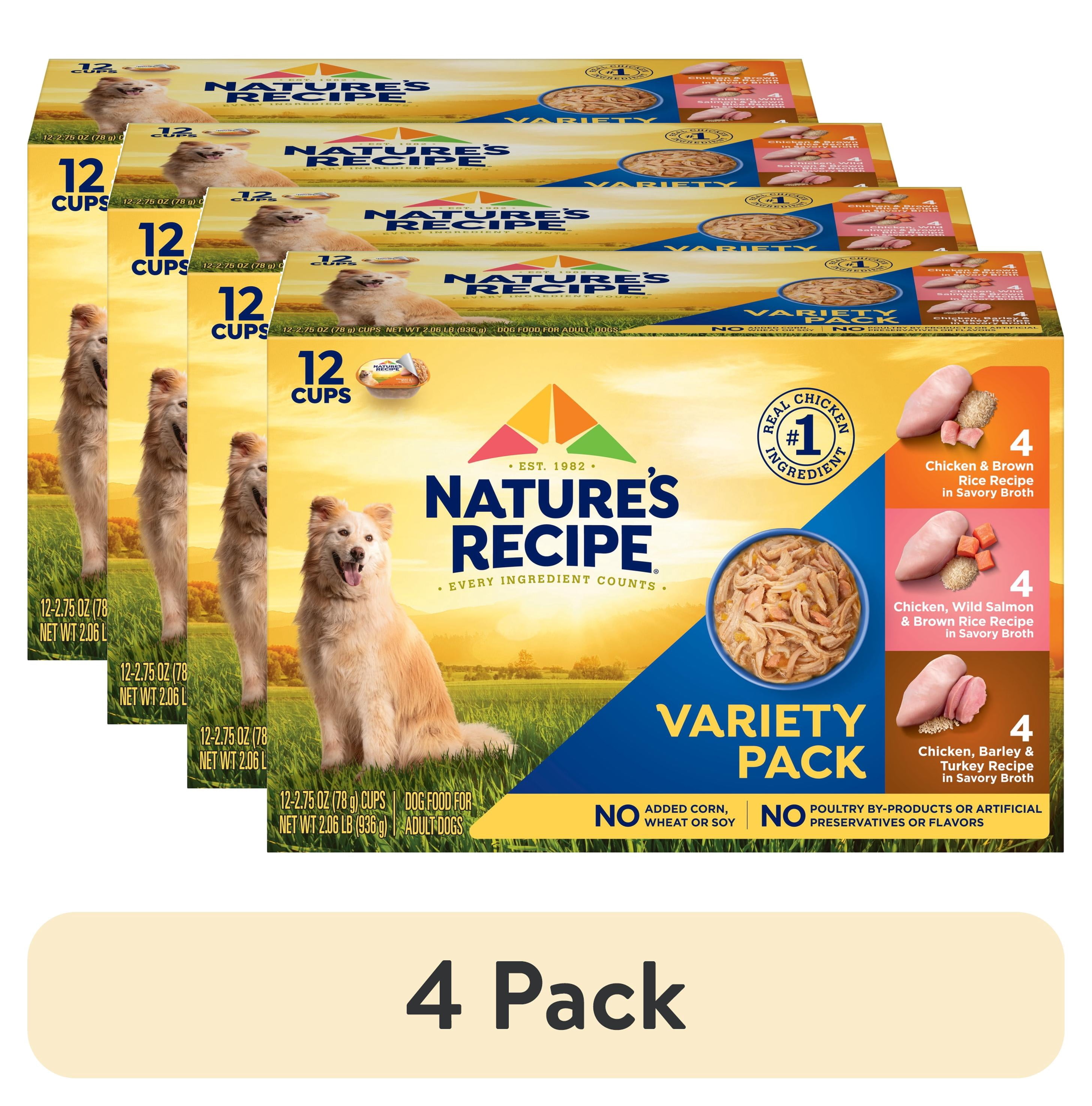 (4 pack) Nature's Recipe Chicken, Salmon & Turkey Wet Dog Food Variety Pack, 2.75 oz Cups (12 Pack)