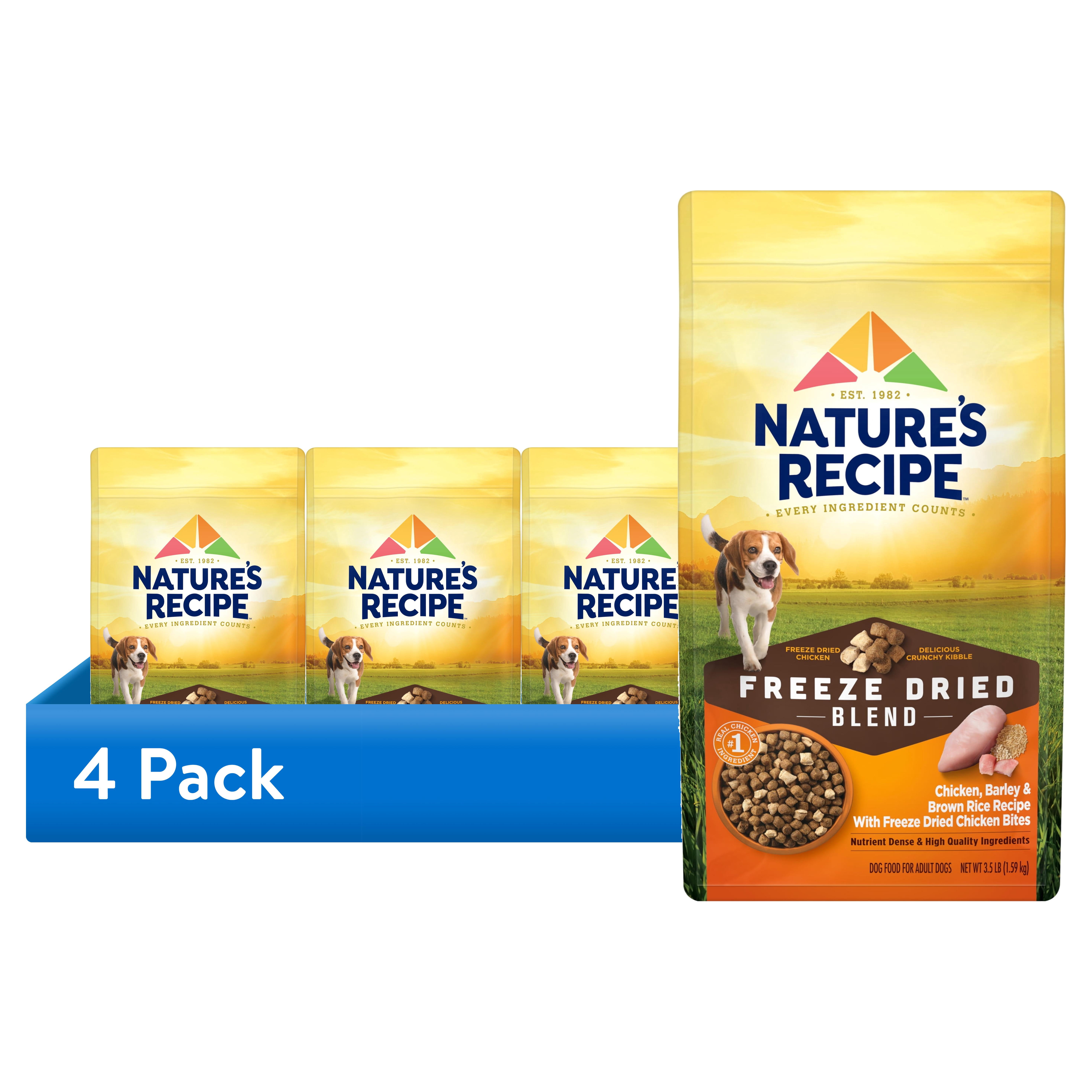 (4 pack) Nature’s Recipe Freeze Dried Chicken, Barley & Brown Rice Dog Food 3.5 lb Bag