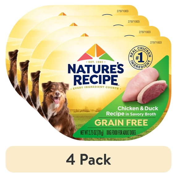(4 pack) Nature's Recipe Grain Free Chicken & Duck Recipe in Savory Broth Wet Dog Food, 2.75 oz. Cup, 12 Pack