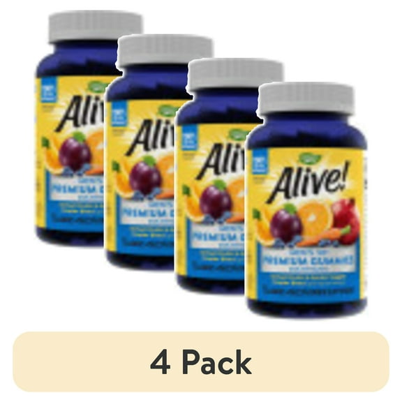 (4 pack) Nature’s Way Alive! Men’s 50+ Premium Gummies, 15 Vitamins and Minerals, Grape, Orange and Cherry Flavored Gummies, 75 Gummies