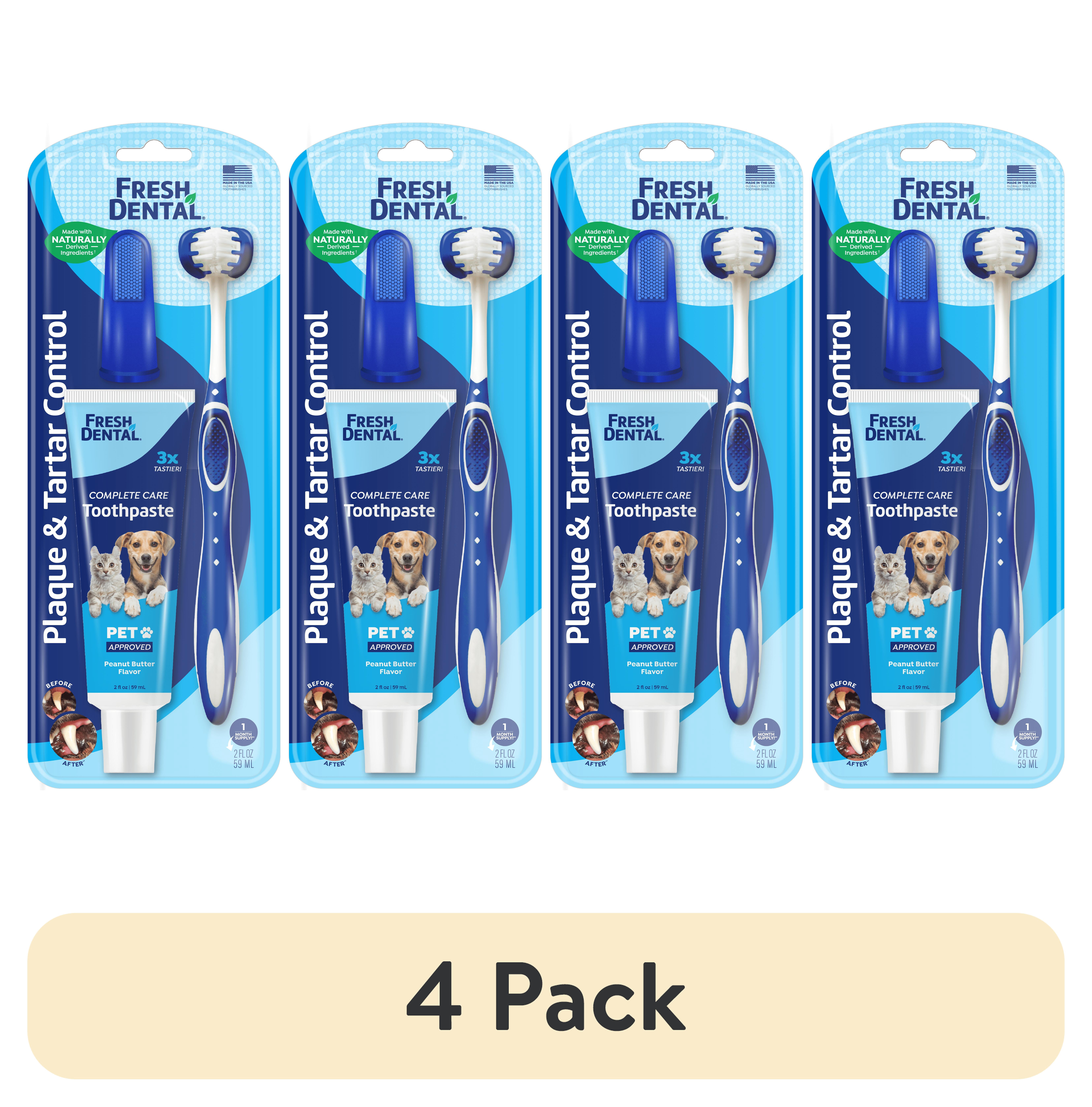 (4 pack) Naturel Promise Fresh Dental Tooth Brushing Kit for Dogs & Cats, 2 oz Gel and Toothbrush