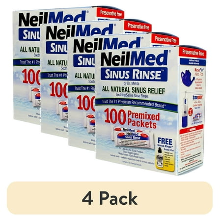 (4 pack) NeilMed Pharmaceuticals - Sinus Rinse, All Natural Relief - 100 Premixed Packets