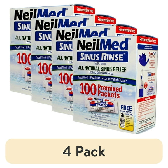 (4 pack) NeilMed Pharmaceuticals - Sinus Rinse, All Natural Relief - 100 Premixed Packets