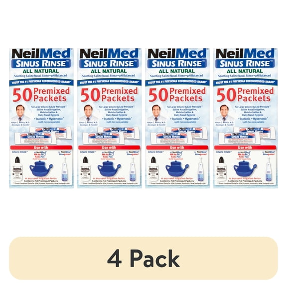 (4 pack) NeilMed Sinus Rinse Packets, Natural Relief for Nasal Irrigators, 50 Count, 10 mg