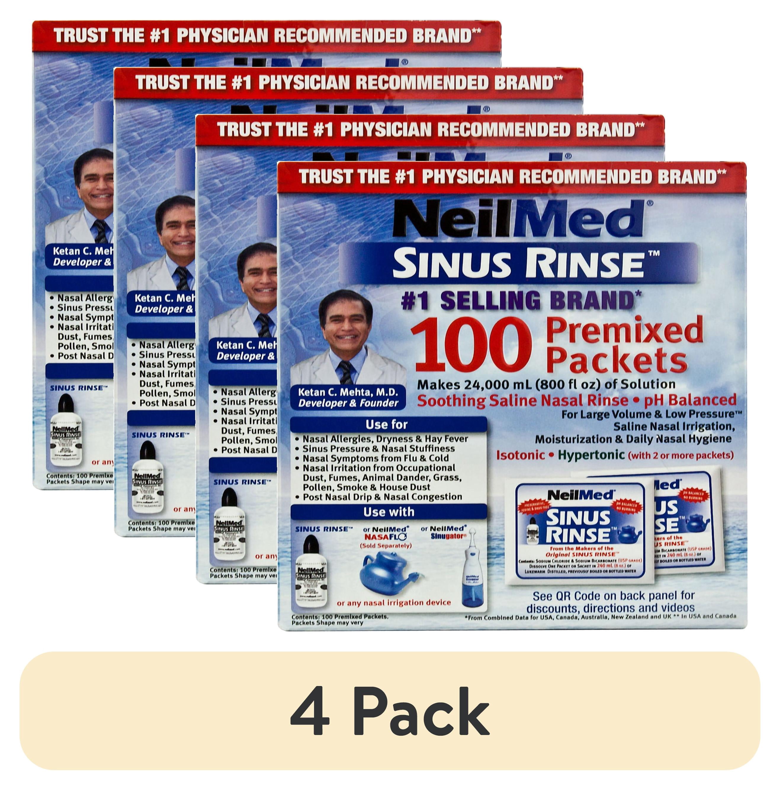 (4 pack) NeilMed Sinus Rinse Premixed Saline Packets – 100 Count, pH ...