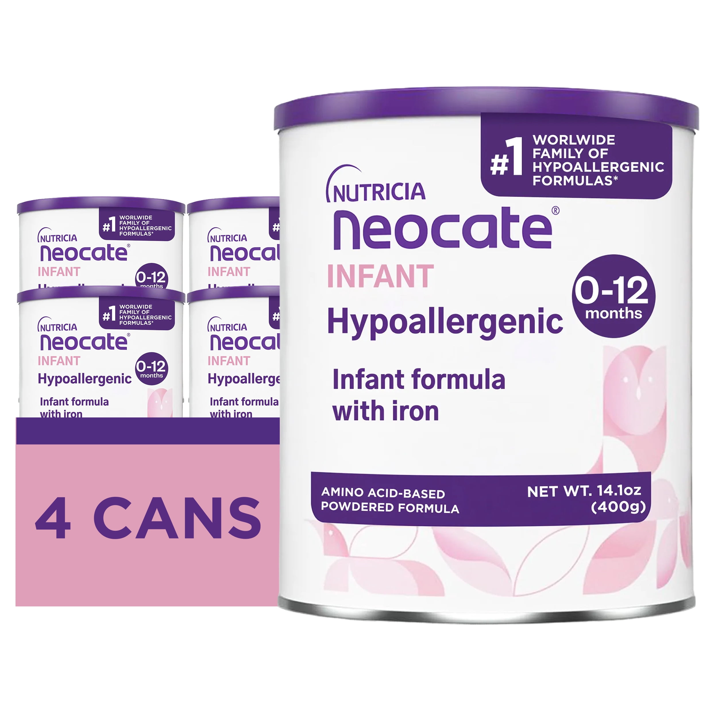 (4 pack) Neocate Infant - Hypoallergenic, Amino Acid-Based Baby Formula with DHA/ARA - 14.1 Oz Can
