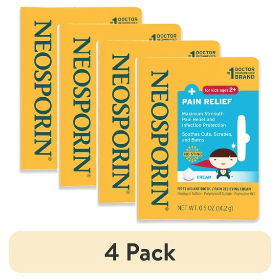 (4 pack) Neosporin + Pain Relief Dual Action First Aid Antibiotic Cream, .5 oz