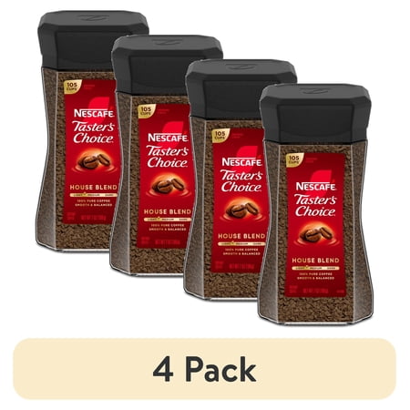 (4 pack) NESCAFÉ Taster's Choice House Blend, Light Medium Roast Instant Coffee, 7 oz, 1 Jar