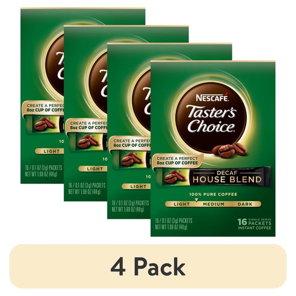 (4 pack) Nescafe Decaf Taster's Choice, Light Medium Roast Instant Coffee Packets, 16 Count