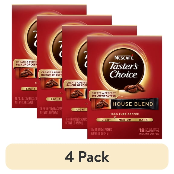 (4 pack) Nescafe Taster's Choice, House Blend Light Medium Roast Instant Coffee, 1 box (18 packets)
