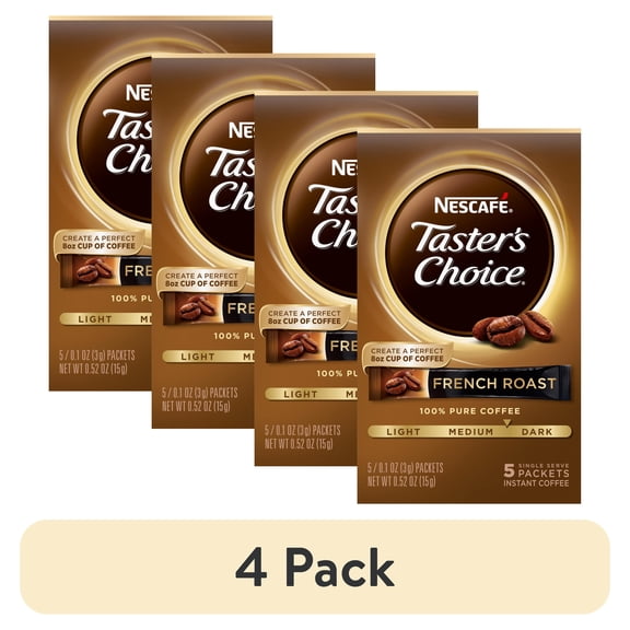 (4 pack) Nescafe Taster's Choice, Medium Dark Roast Instant Coffee Packets, 5 Count
