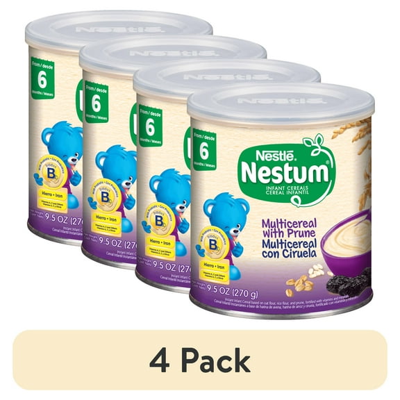 (4 pack) Nestlé Nestum Stage 2 Baby Cereal, Multicereal with Prune, 9.5 Ounce Canister