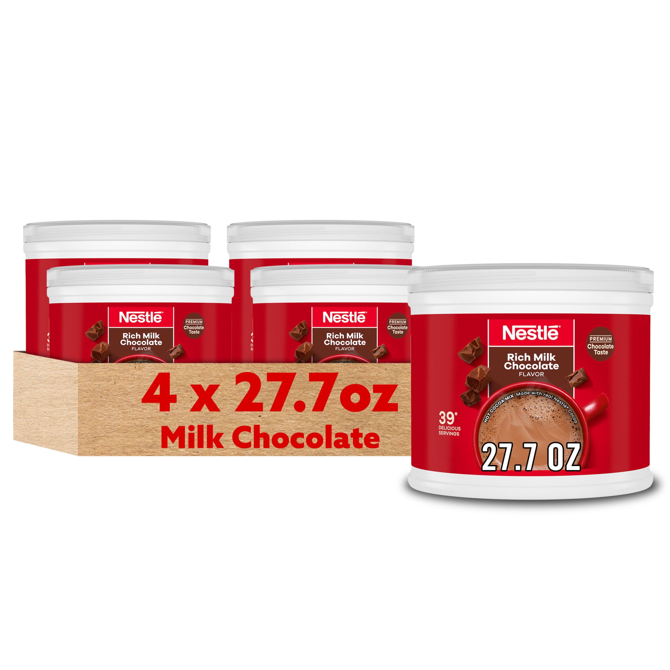 (4 pack) NESTLE Hot Cocoa Rich Milk Chocolate Canister 4x27.7oz