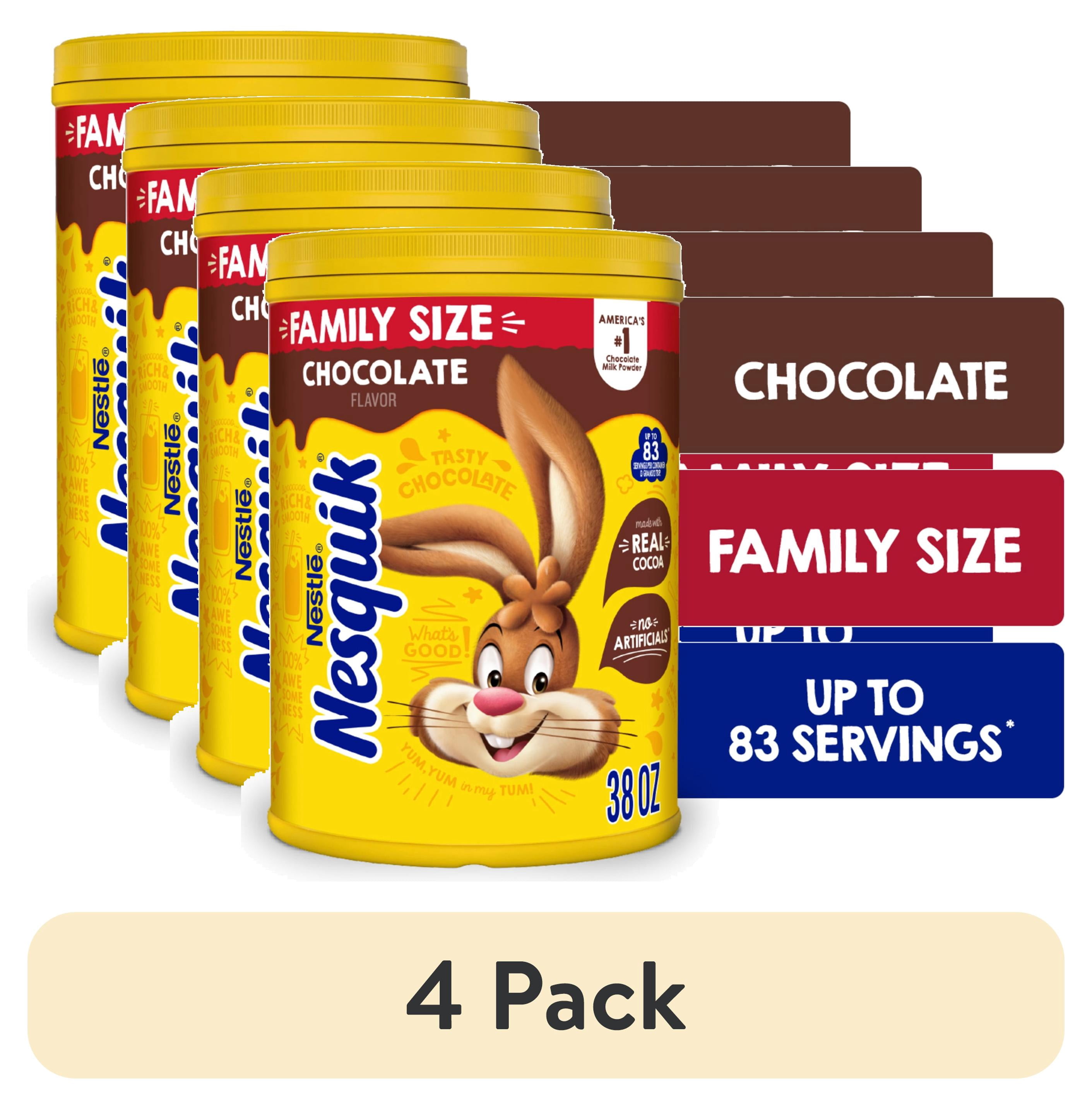 (4 pack) Nestle Nesquik Chocolate Flavor Powder Stir In Drink Mix Canister, 38 oz Canister, 83 Servings